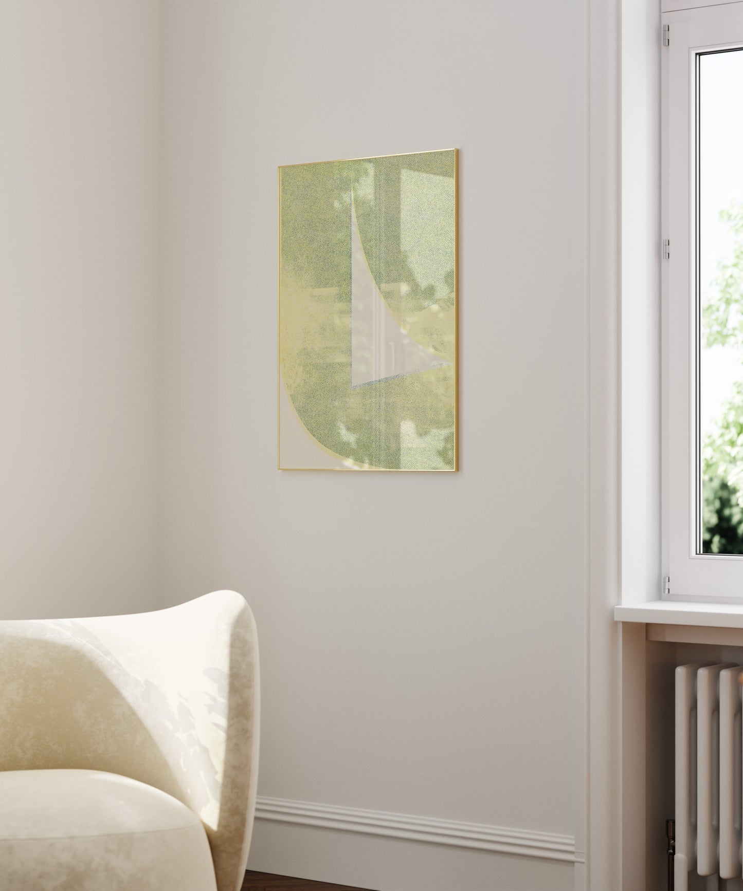 green risograph poster in a golden frame