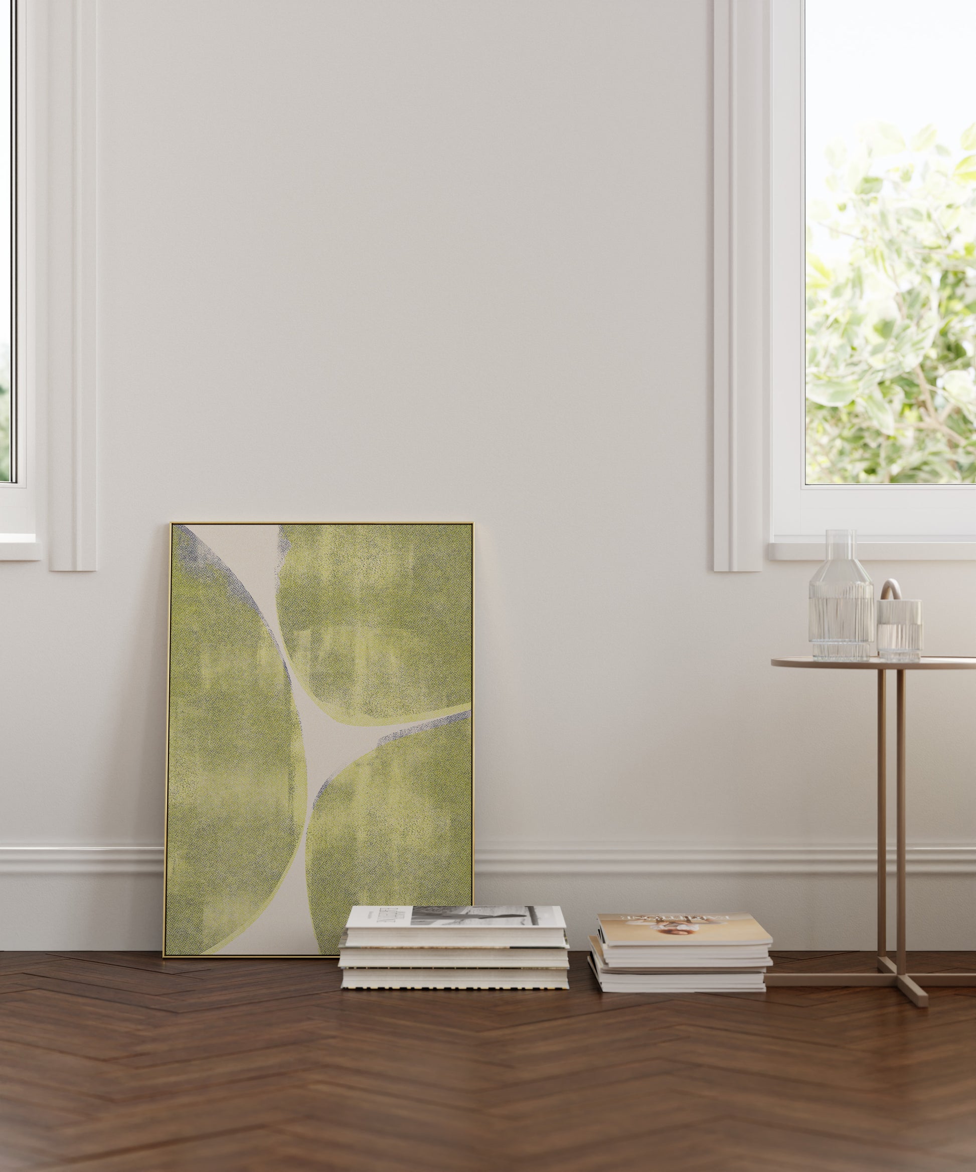 green risograph poster leaning against wall