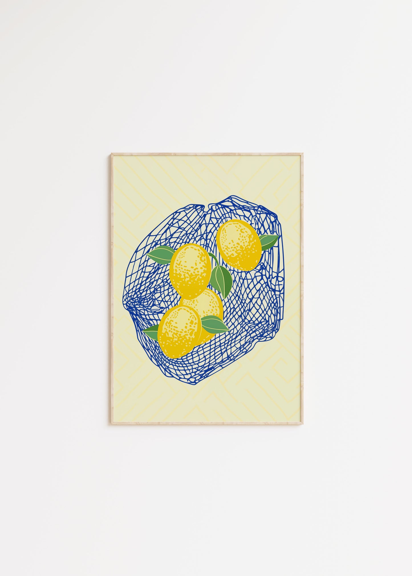 framed abstract art poster of lemons in a net