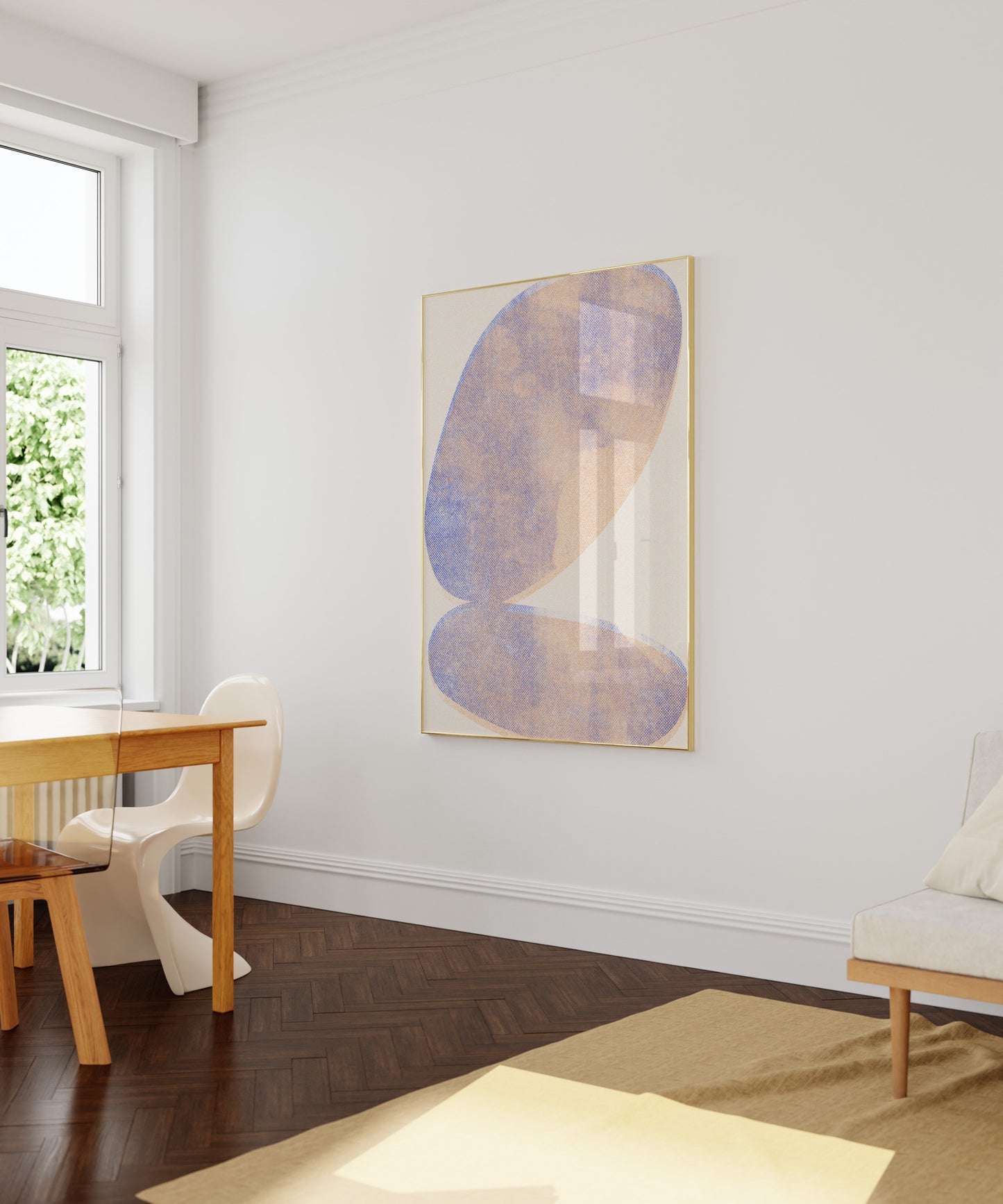 large risograph art print poster in a golden frame