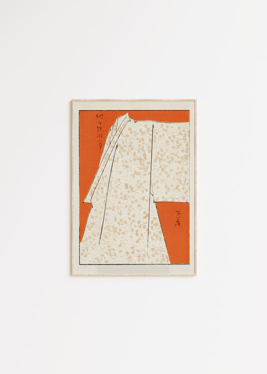 Vintage Japanese robe illustration against an orange background, made into wall art poster