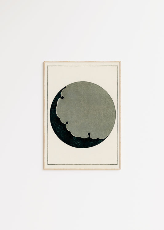 Japanese vintage art print featuring full moon 