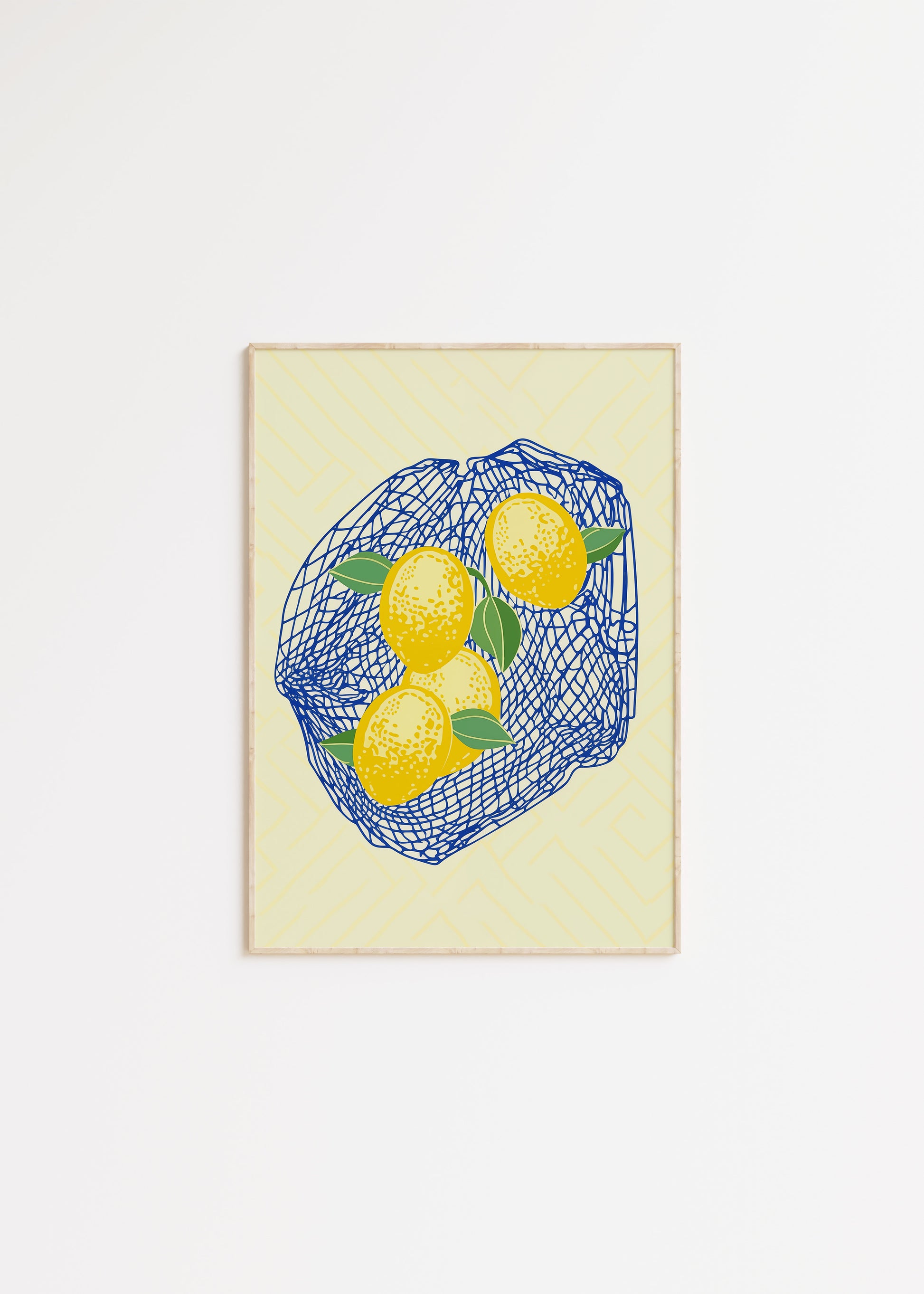 framed abstract art poster of lemons in a net 