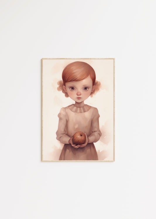 girl with walnut nursery art print